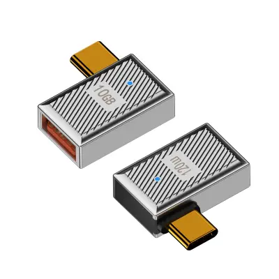 Adapter USB-A (ženski) na USB-C (muški) s bočnim zakretom, 120W s indikatorom, legura cinka