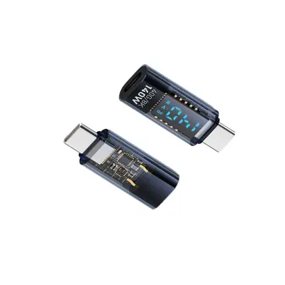 140W USB‑C ženski na USB‑C muški adapter s digitalnim zaslonom - prozirno plavi (2 kom)