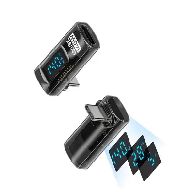 240W USB-C adapter (ženski na muški) s digitalnim zaslonom - vertikalni zakrivljeni dizajn, crni (pakiranje od 2)