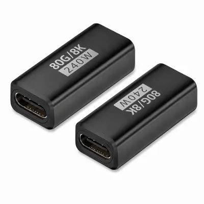 Pakiranje od 2 USB-C adaptera (ženski-na-ženski), 240W, 80Gbps, ravni, crni Crna