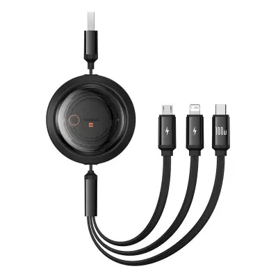 Baseus Free2Draw 3u1 USB-C kabel za Lightning / USB-C / Micro USB 100W 1,1 m crni