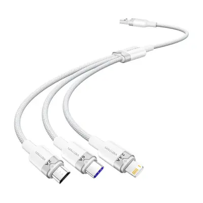 Vention 3-u-1 USB-A na USB-C / Lightning / Micro USB kabel za punjenje 6A 1,5 m bijeli