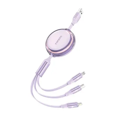 Foneng X113 3u1 kabel 1,1 m Lightning USB-C Micro USB ljubičasti