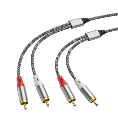 2RCA na 2RCA dvoparni pleteni stereo audio kabel — legirani konektori, visokoučinkovit izlaz  2,3 m