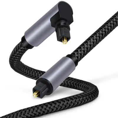 Optički audio kabel ravni‑u‑kutni OD5.0 — najlonski pleteni, bakar bez kisika, prijenos bez gubitaka SPDIF 5.1/7.1, kompatibilan s PS5, TV i so