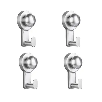 Set od 4 bijele inox kukice s usisnom čašicom - bez bušenja, bez tragova, ne grebu, za kupaonicu i kuhinju Srebrna