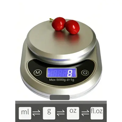 Digitalna kuhinjska vaga 3kg s preciznošću 0.1g, funkcijom tare i pretvorbom jedinica, pozadinski osvijetljen LCD, vodootporne tipke - Srebrna