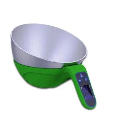 Digitalna vaga za zdjelu s inox zdjelom, odvojivom mjernom čašom, kapacitet 2000 ml, maks. 5 kg/11 lb, plavo pozadinsko osvjetljenje Zelena