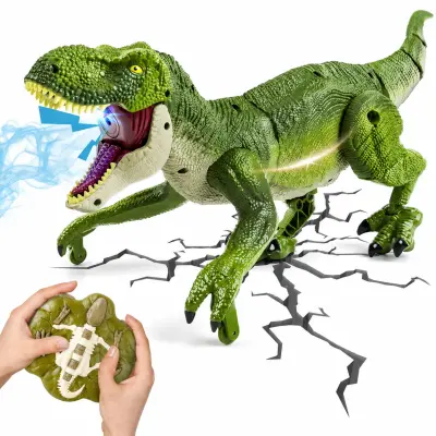 Daljinski upravljani dinosaur s efektom dima, zvukom i LED svjetlima, punjiva RC igračka | DINORAPTOR