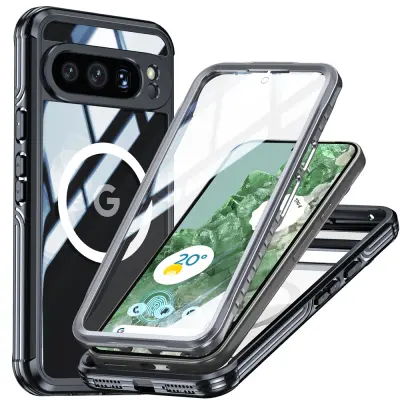 Zaštitna maska za Google Pixel 9 Pro XL s 360° magnetskim prstenom Crna