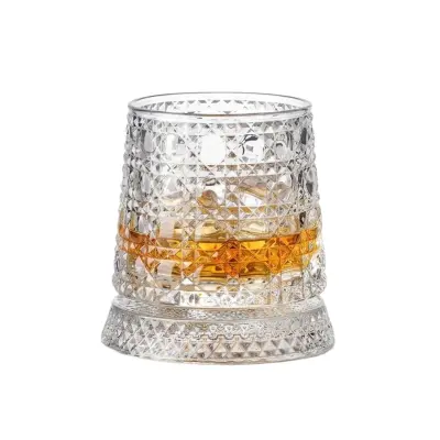 Rotirajuća kristalna čaša za viski 260 ml, dijamantni dizajn, staklo, premium poklon kutija | GLASORA