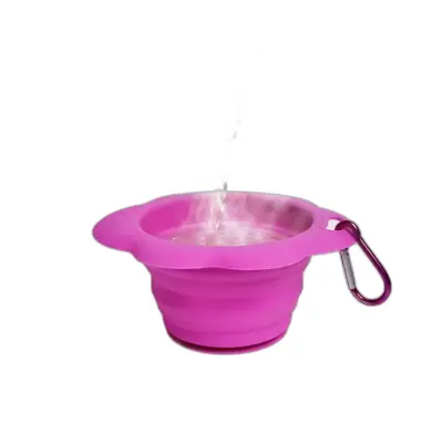 Sklopiva silikonska posuda za vodu za pse s usisnim dnom i remenom Pink
