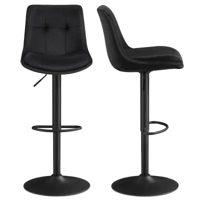 Set barskih stolica, podesiva visina, rotirajuća, s naslonom i naslonom za noge, 48,5x43x93,5-114 cm, crna