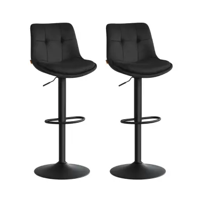 Set barskih stolica podesivih, rotirajućih s naslonom i naslonom za noge 48,5x43x93,5 cm Crna