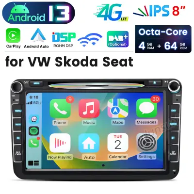 7" Octa-Core Autoradio Android 15 za VW Golf 5/6 Passat Polo Tiguan Touran T5, Bežični CarPlay & Android Auto, GPS Navigacija, RDS, 4+64GB