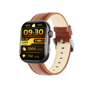 Pametni sat s EKG-om i mjeračem pulsa, fitness tracker s više sportskih načina Crna i smeđa kožna narukvica