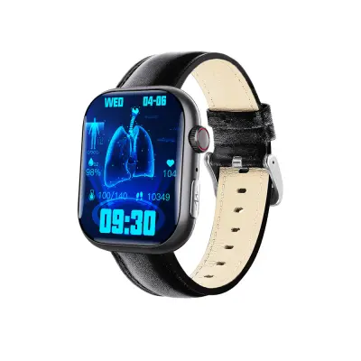 Pametni sat s EKG-om i mjeračem pulsa, fitness tracker s više sportskih načina Crni kožni remen