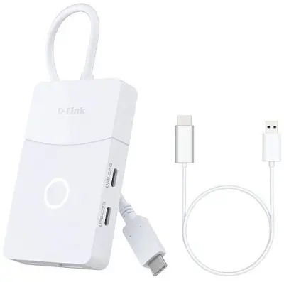 USB HUB D-LINK DUP-A01, USB-C, na 2x USB-C, 2x USB, 2x HDMI, G-LAN, čitač kartica, PD 100W, bijeli