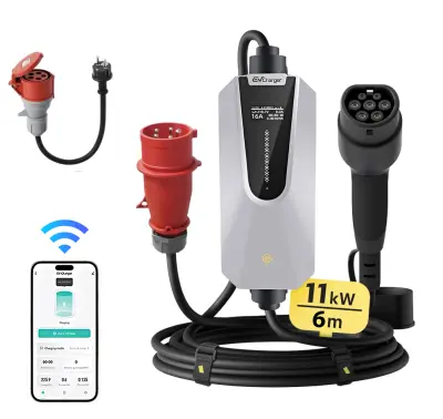 Prijenosni punjač za električna vozila snage 11 kW, Tip 2, s podesivom strujom 6–16 A, kabelom duljine 6 m, Schuko utikačem, upravljanjem putem a