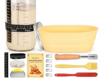 Komplet za pripremu kiselog tijesta 1000 ml, staklena posuda, silikonske košarice za dizanje tijesta, termometar za fermentaciju | SOURBAKER