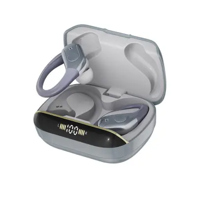 DN sportske bežične Bluetooth slušalice s kukicom za uho T12DNS - Bluetooth 6.0, baterija 480ah, ergonomsko sigurno prianjanje Siva