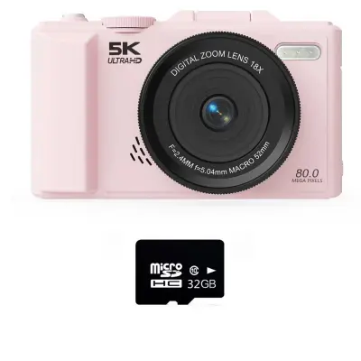 Retro bezrcalni fotoaparat 75MP s 5K videom i 180° okretni zaslon Pink