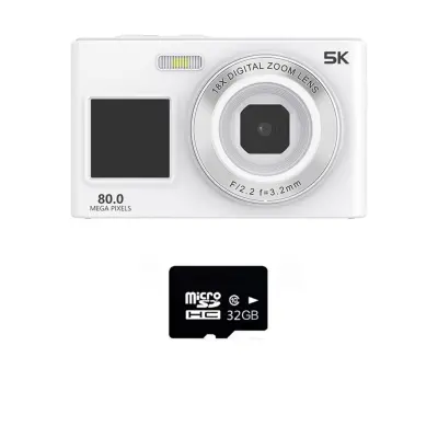 Digitalni fotoaparat s prednjim i stražnjim ekranom 8-inch, 5K, 80MP, 18x zoom White