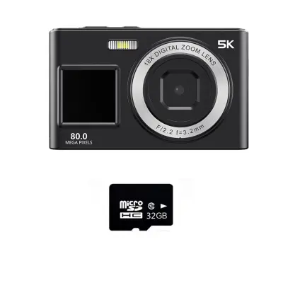 Digitalni fotoaparat s prednjim i stražnjim ekranom 8-inch, 5K, 80MP, 18x zoom Black
