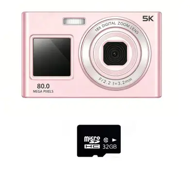 Digitalni fotoaparat s prednjim i stražnjim ekranom 8-inch, 5K, 80MP, 18x zoom Pink