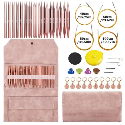 Set zamjenjivih kružnih igala za pletenje, 13 pari (3.0-10.0mm) Ružičasta
