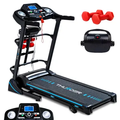 Električna sklopiva traka za trčanje THUNDER® ICON-D-BLACK – masažer, 2 KS, 17 km/h, amortizacija, APP, nosivost 140 kg