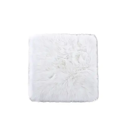 Bijeli kvadratni jastuk za sjedalo od umjetne vune 40 cm x 40 cm x 2 cm — plišani jastuk dugog vlasja s prošivenim rubom, mekana sjedalica lako za