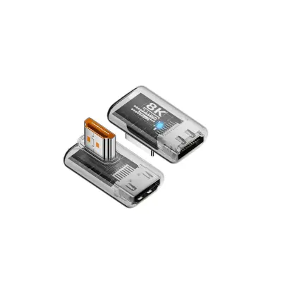 Adapter HDMI 2.1 UHD 8K@60Hz (ženski na muški), 90° lijevi kut, za PC i monitor - set od 3 Proziran