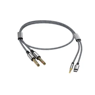 3-u-1 na dvostruki 6,35 mm audio kabel - pletena legura, Hi-Fi pretvarač s DAC-om za Lightning, USB-C i 3,5 mm uređaje, kompatibilan s Xiaomi i Huaw