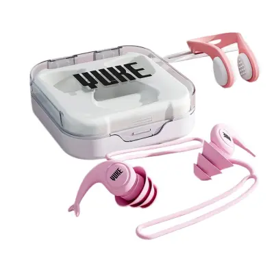 Set za plivanje: vodootporni nosni stezač i silikonski čepići Pink