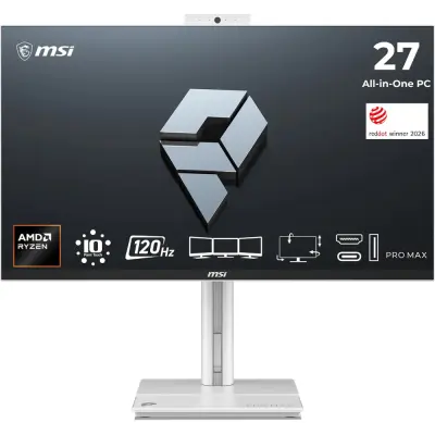 Računalo All-in-One MSI PRO MAX 27TP Z 8MG 68,6 cm (27"), IPS, 120 Hz, Touch, Ryzen 7 255, Radeon 780M, 16 GB RAM, 512 GB SSD, W11P, bijelo|Pisarna