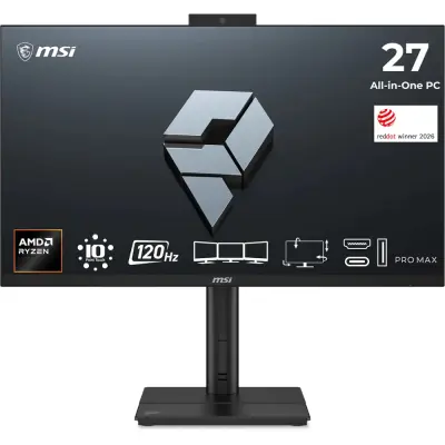 Računalo All-in-One MSI PRO MAX 27TP Z 8MG 68,6 cm (27"), IPS, 120 Hz, Touch, Ryzen 7 255, Radeon 780M, 16 GB RAM, 512 GB SSD, W11P, crno|Pisarna