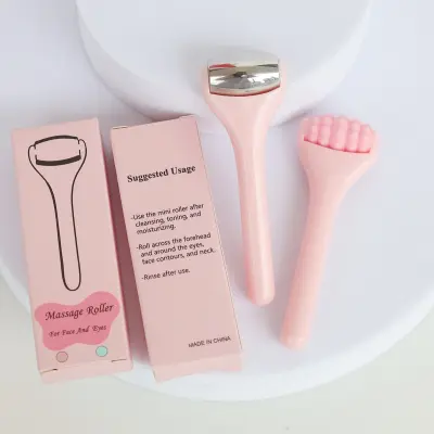 Mini set za masažu lica i konture očiju — čelik i silikon Pink