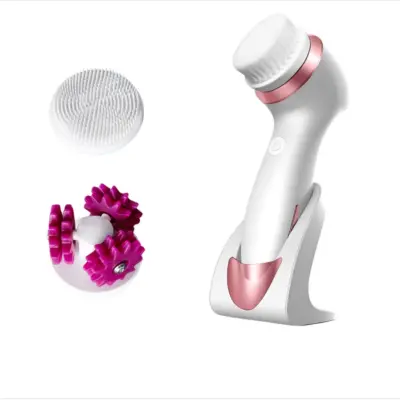 360° rotirajući čistač lica s bežičnim punjenjem, četkom i spužvom Pink