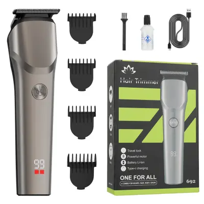 Brezžični šišač s LCD zaslonom, 2 brzine, 1200mAh, inox oštrica