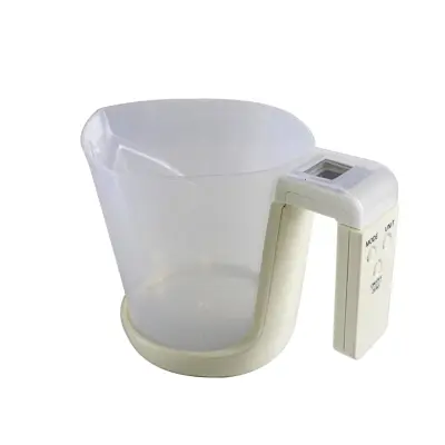 Digitalna vaga s mjernom čašom - precizna elektronička mjerica 5 kg x 1 g s uklonjivom čašom 1000 ml, jedinice g/ml/šalica, LCD 2.5x1.9 cm, na b