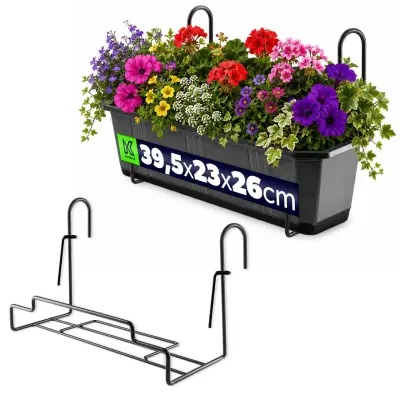 metalni obešalnik za balkonske cvjetne lončke i korita 40 cm crne boje