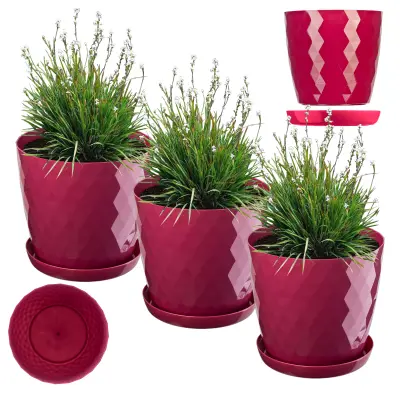 cvetlični lonec, sadilnik, pokor, 25 cm, stojalo za rože, roza plastika, 3 kosi.