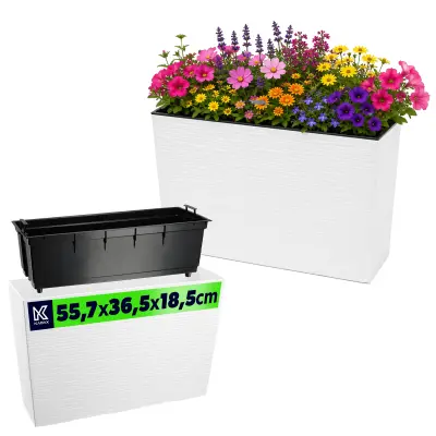 cvetlični lonec visok + vložek 19x56 cm bel vrtni lonec za terasu