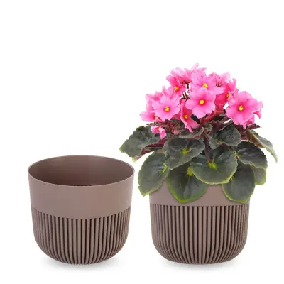 cvetlični lonec, pokrov za cvetlični lonec, 13 cm, plastika, okrugla, rebrasta, bež