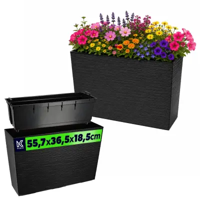 cvetlični lonec + vložek vrtno stojalo za rože visoko terazo crne boje 19x56 cm