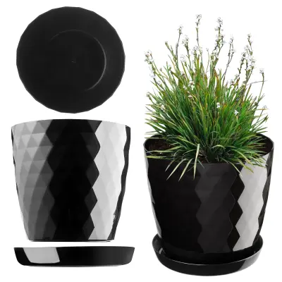 Plastični cvjetni lonec sa stojalom, pokron za cvjetni lonec, 25 cm, crn, Kadax