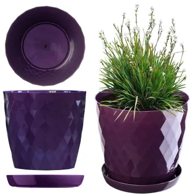 Plastični cvjetni lonec sa stojalom, pokron za cvjetni lonec, 16 cm, vijoličen, Kadax