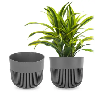 cvetlični lonec, pokrov za cvetlični lonec, 17 cm, plastika, okruglo, rebrast, siv