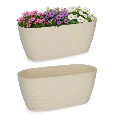 cvetlični lonec 27 cm ovalni plastik cvetlični lonec kremne boje